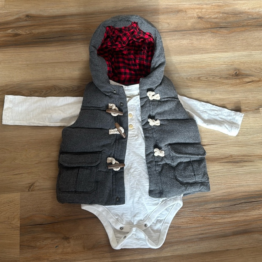 Baby GAP Grey Vest & white Henley Onesie - 18-24 Month